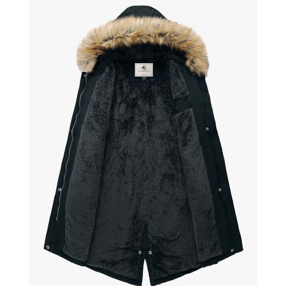 Uoiuxc Women's Hooded Winter Coat Warm Fleeced Lined Parka Long Jackets - Picture 2 of 8